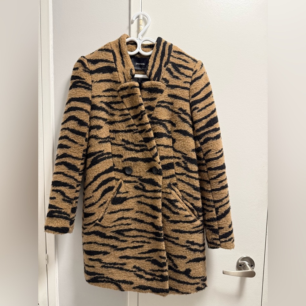 Stradivarius Black and Tan Tiger Print Teddy Jacket